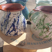 Spanish Hand Painted Jaspe Ceramic Pitcher Jug