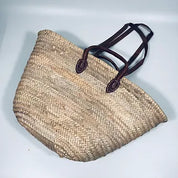 Moroccan Handmade Basket With Double Leather Handle French Style