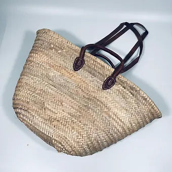 Moroccan Handmade Basket With Double Leather Handle French Style