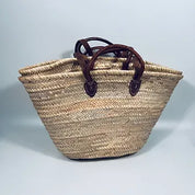 Moroccan Handmade Basket With Double Leather Handle French Style