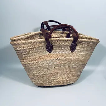 Moroccan Handmade Basket With Double Leather Handle French Style