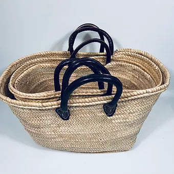 French Market Moroccan Handmade Basket Leather Handle 3 sizes