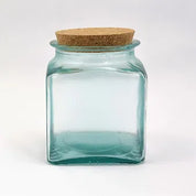 Recycled Glass Square Storage Jars with a Cork Lid