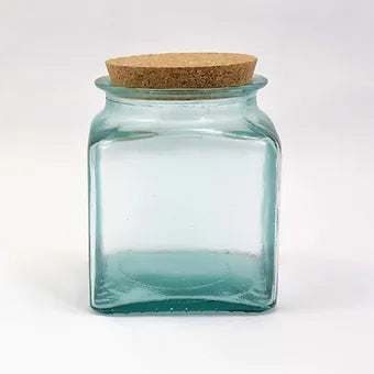 Recycled Glass Square Storage Jars with a Cork Lid