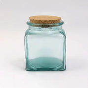 Recycled Glass Square Storage Jars with a Cork Lid