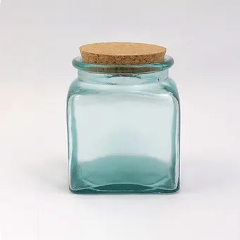 Recycled Glass Square Storage Jars with a Cork Lid