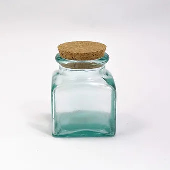 Recycled Glass Square Storage Jars with a Cork Lid