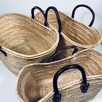 French Market Moroccan Handmade Basket Leather Handle 3 sizes