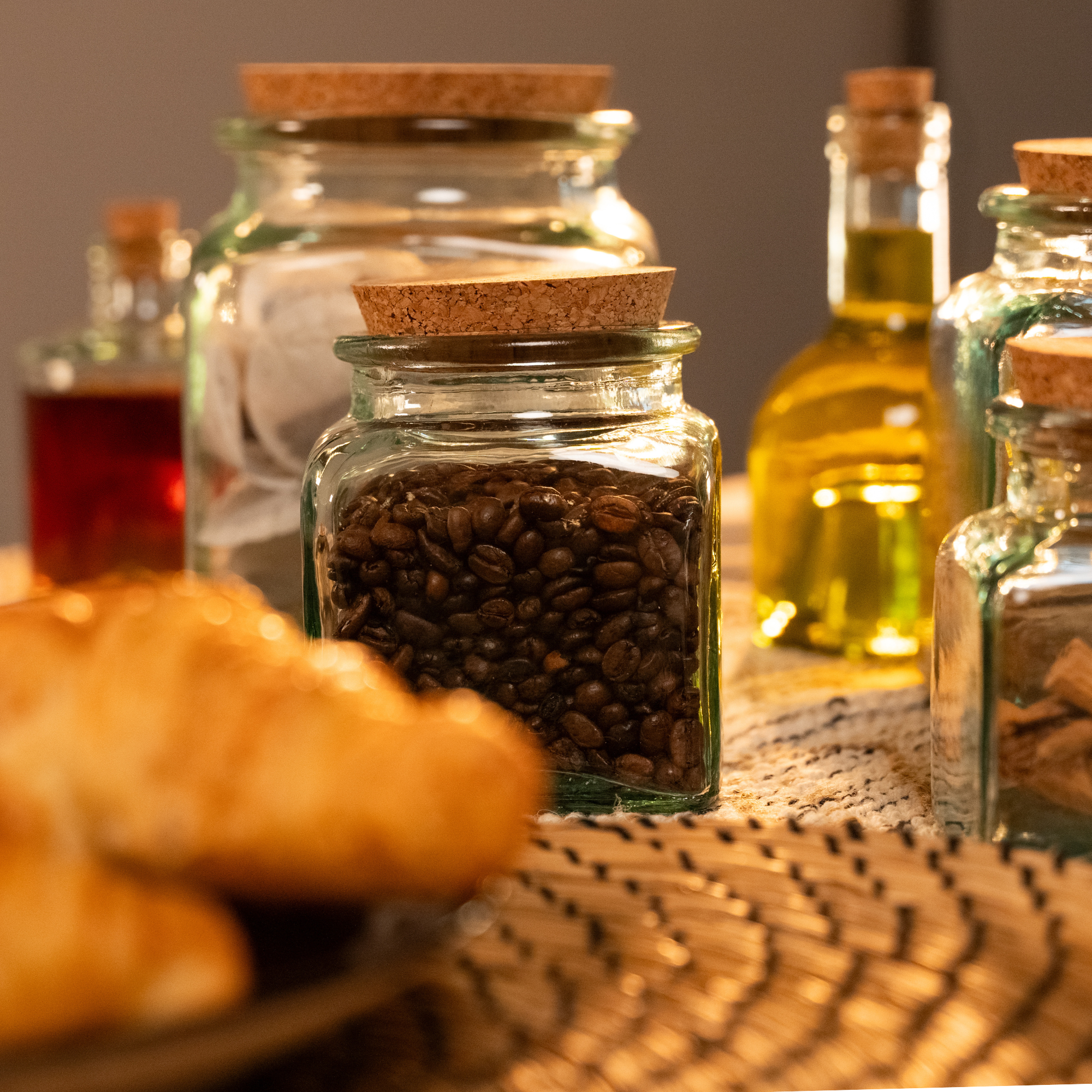 Recycled Glass Square Storage Jars with a Cork Lid