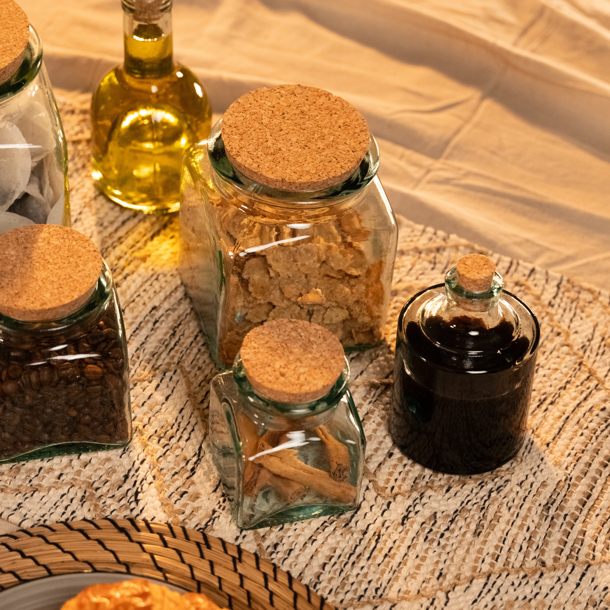 Recycled Glass Square Storage Jars with a Cork Lid