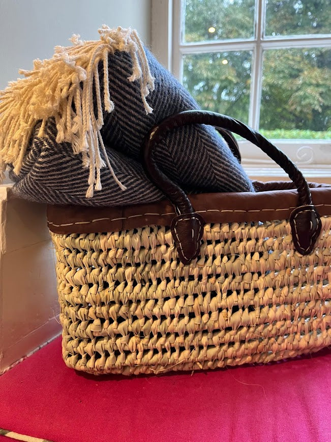 Moroccan Handmade Trim Top Tote Basket