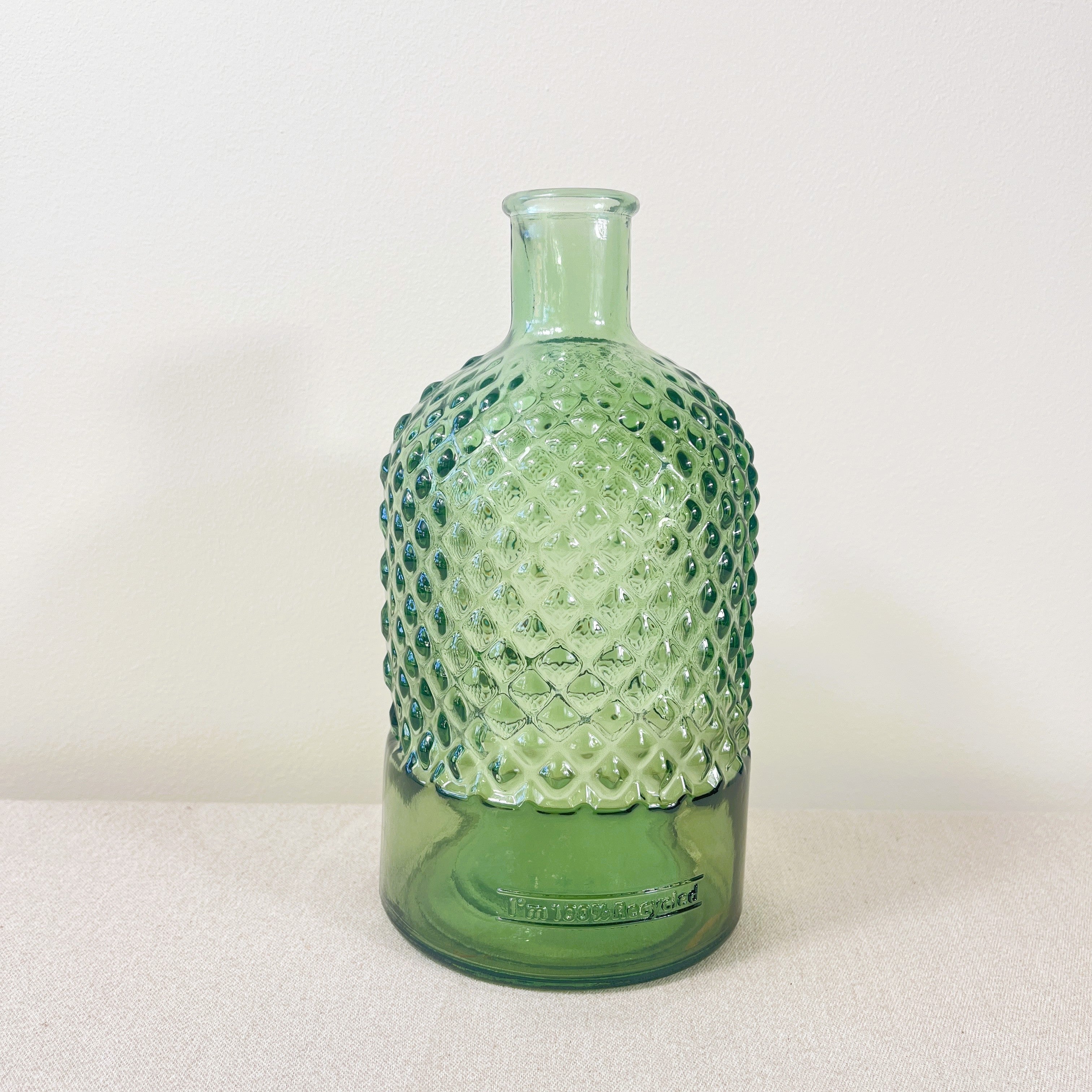 Recycled Glass Diamond Pattern Bottle Vase 22cm