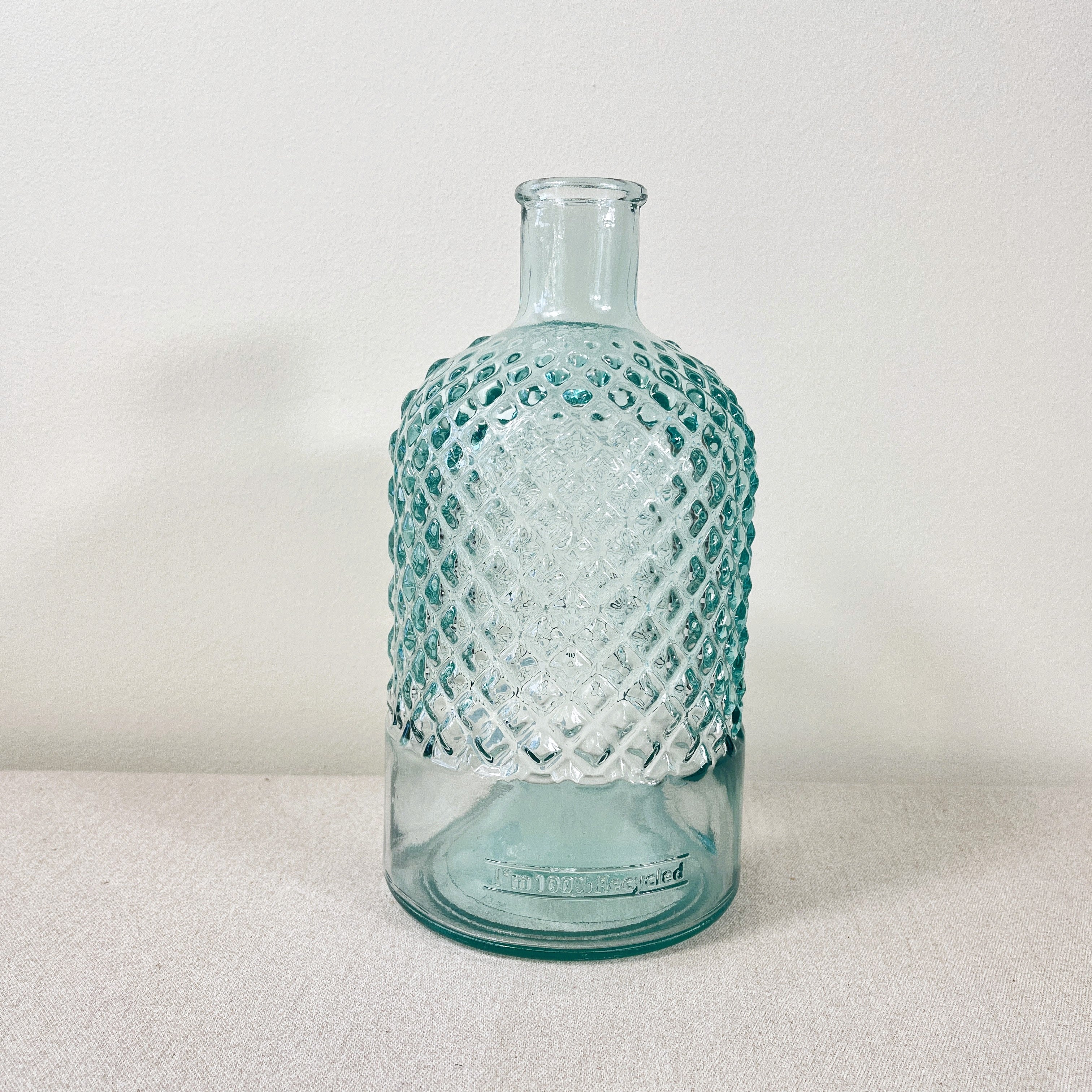 Recycled Glass Diamond Pattern Bottle Vase 22cm