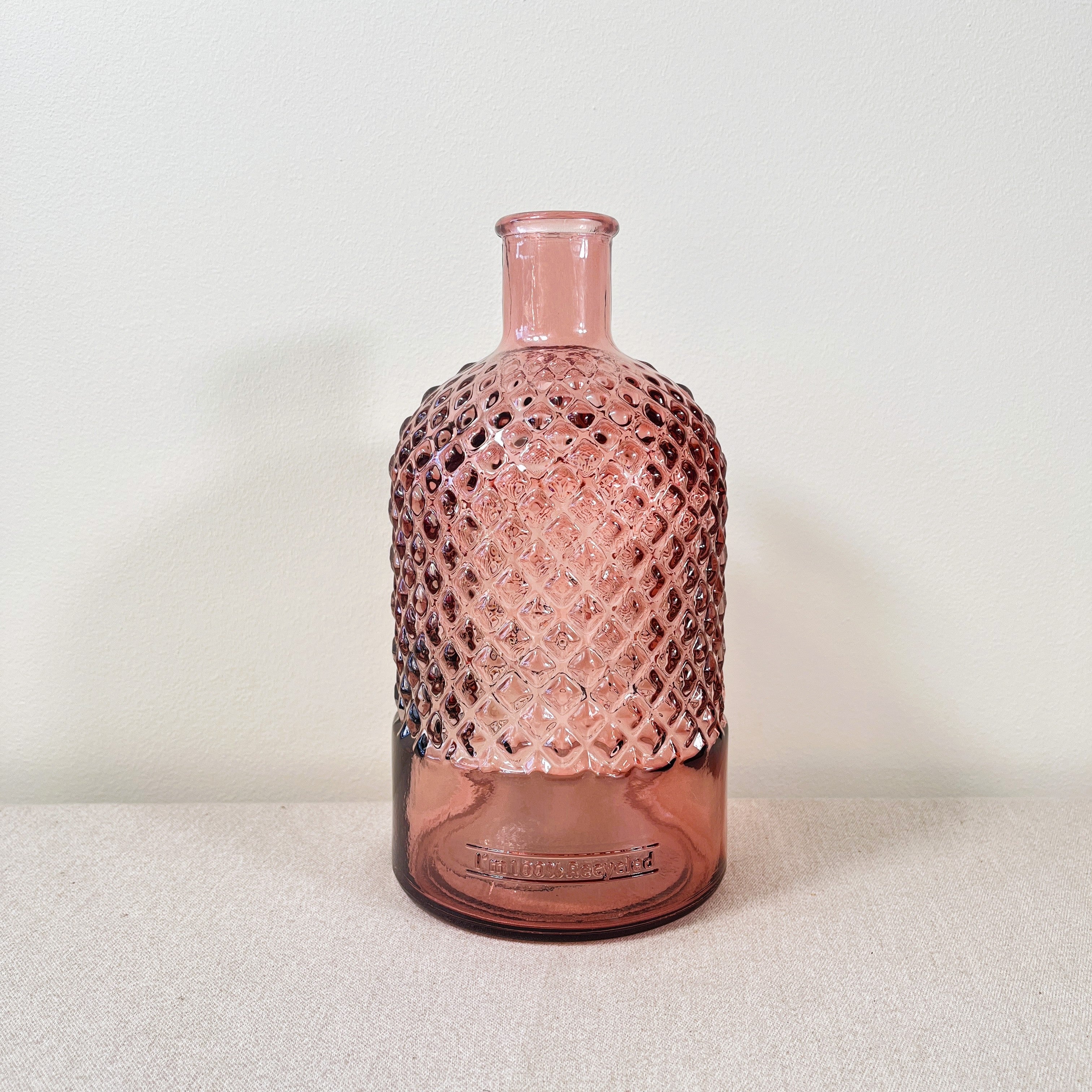 Recycled Glass Diamond Pattern Bottle Vase 22cm