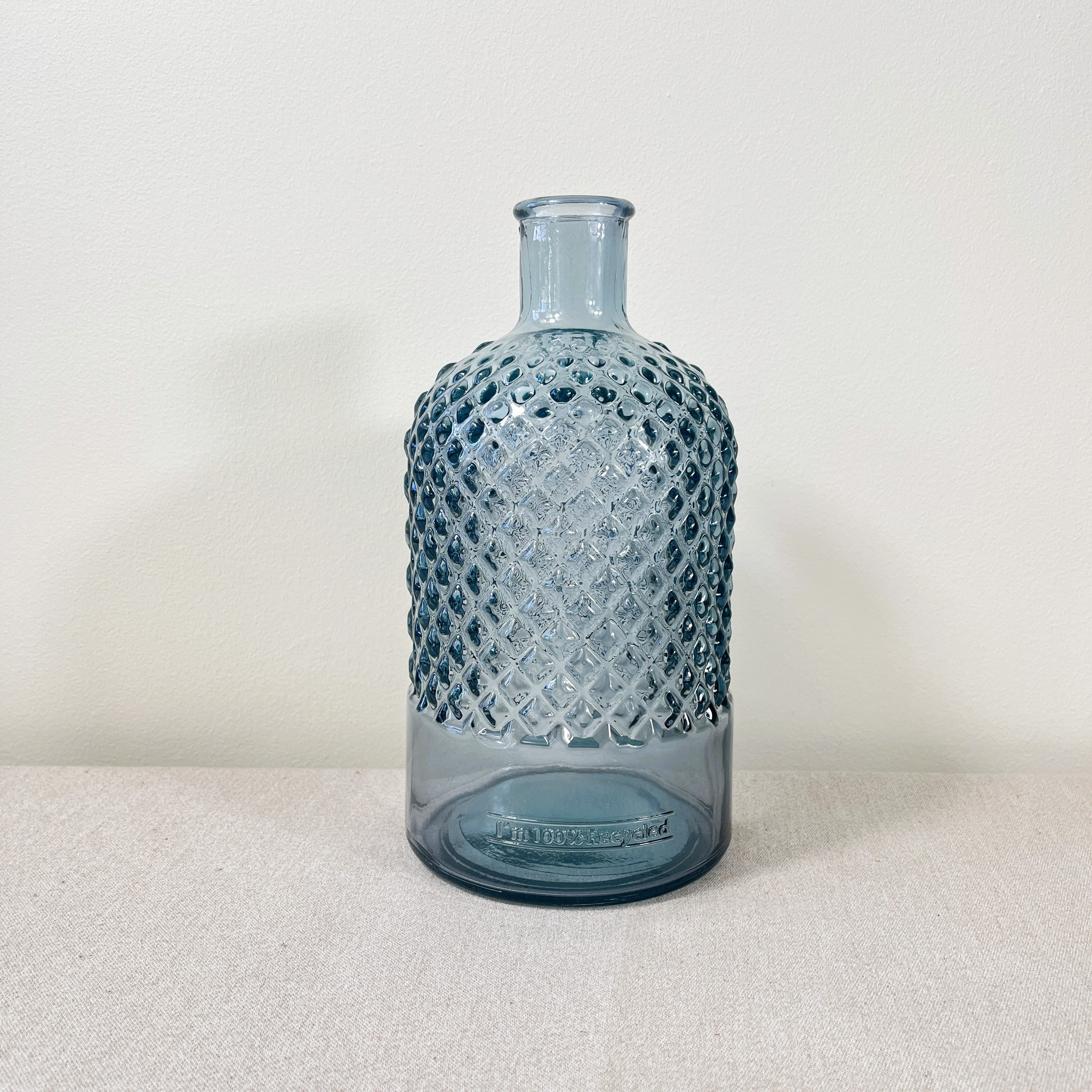 Recycled Glass Diamond Pattern Bottle Vase 22cm