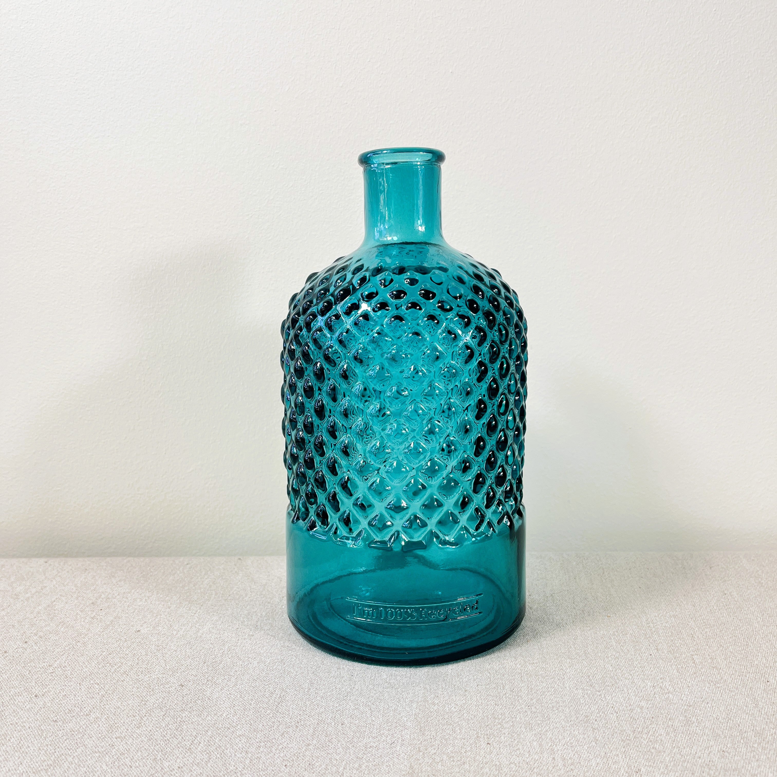 Recycled Glass Diamond Pattern Bottle Vase 22cm