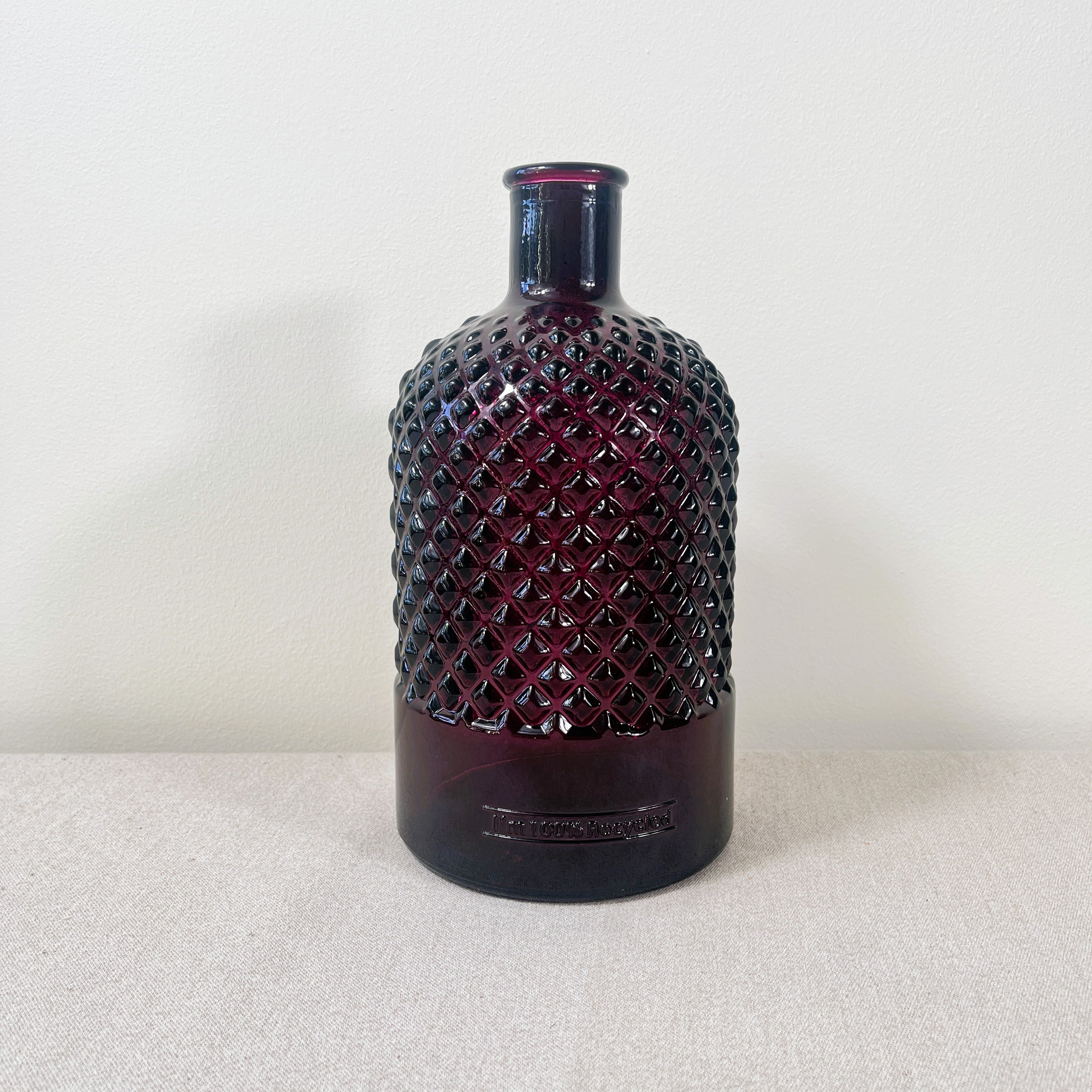 Recycled Glass Diamond Pattern Bottle Vase 22cm