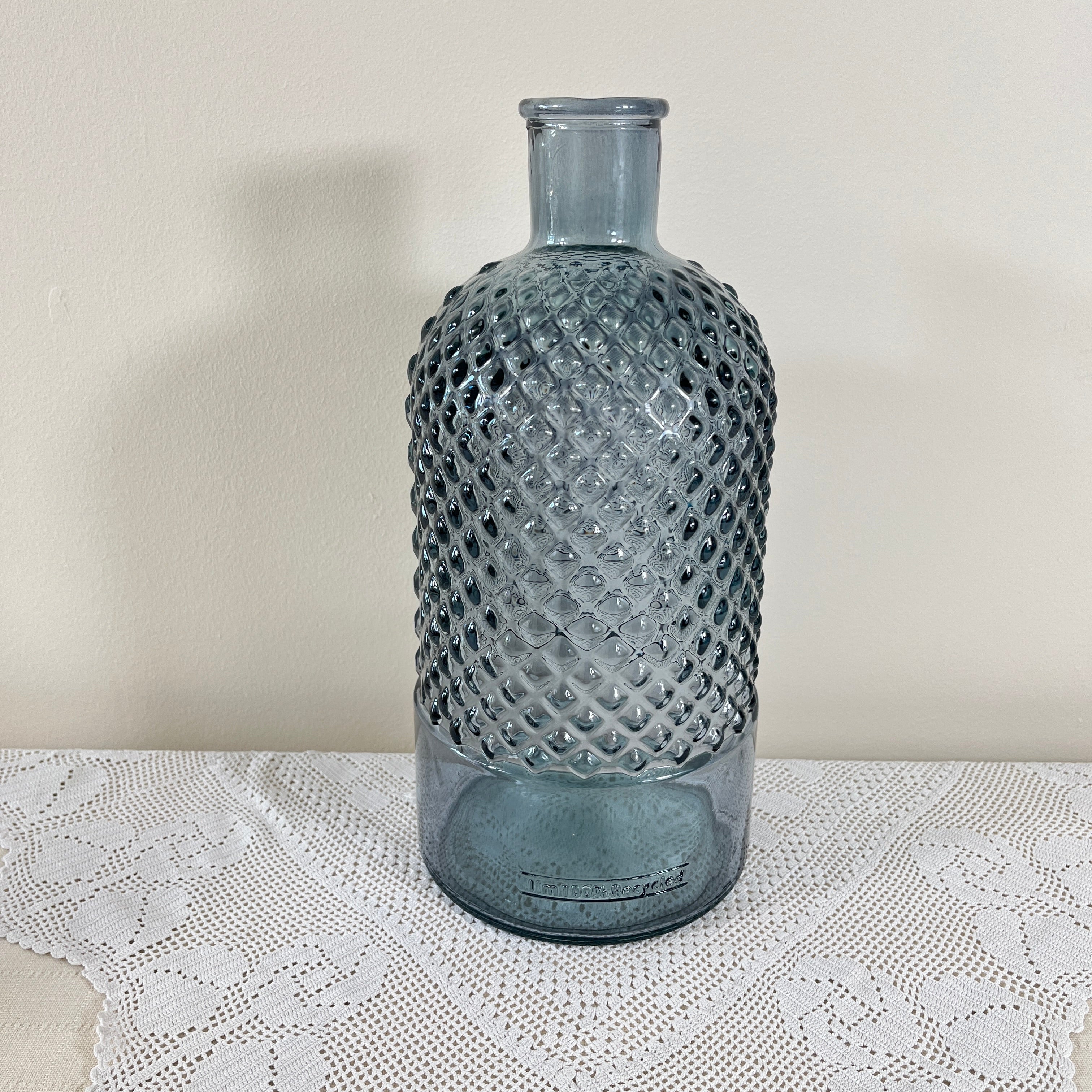 Recycled Glass Diamond Bottle Vase 28cm