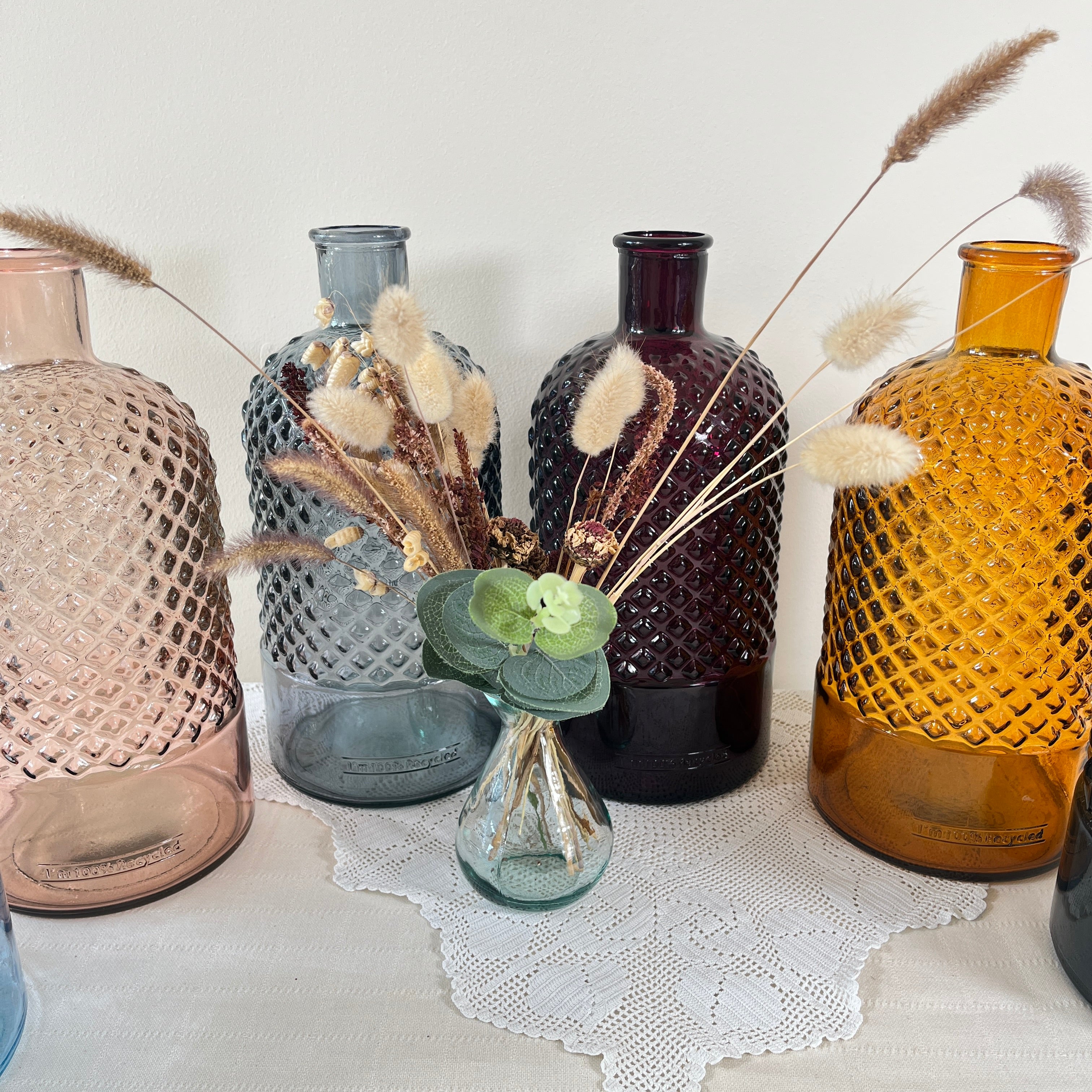 Recycled Glass Diamond Bottle Vase 28cm