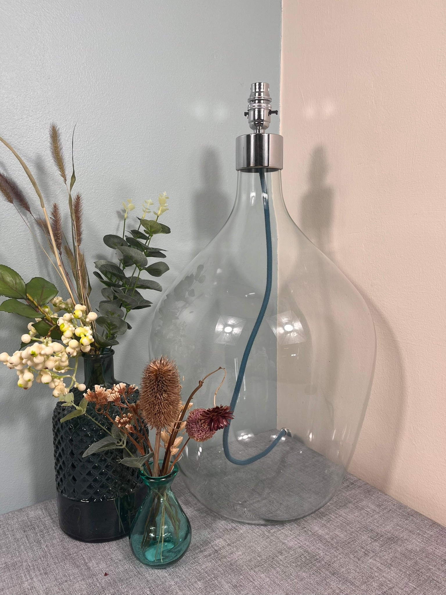 Chrome Top Mouth Blown Recycled Glass Lamp 64cm