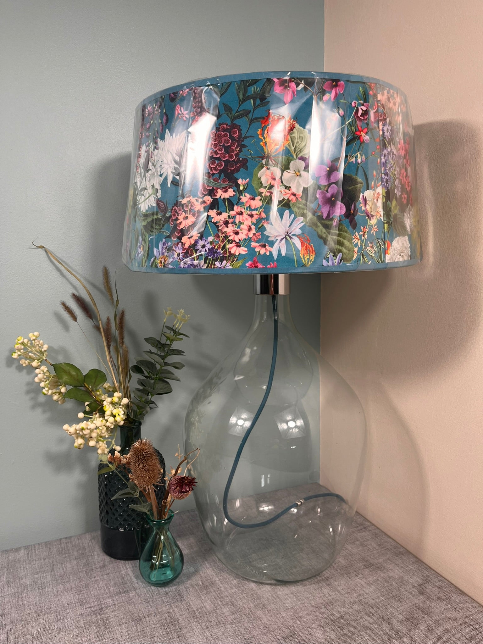 Chrome Top Mouth Blown Recycled Glass Lamp 64cm