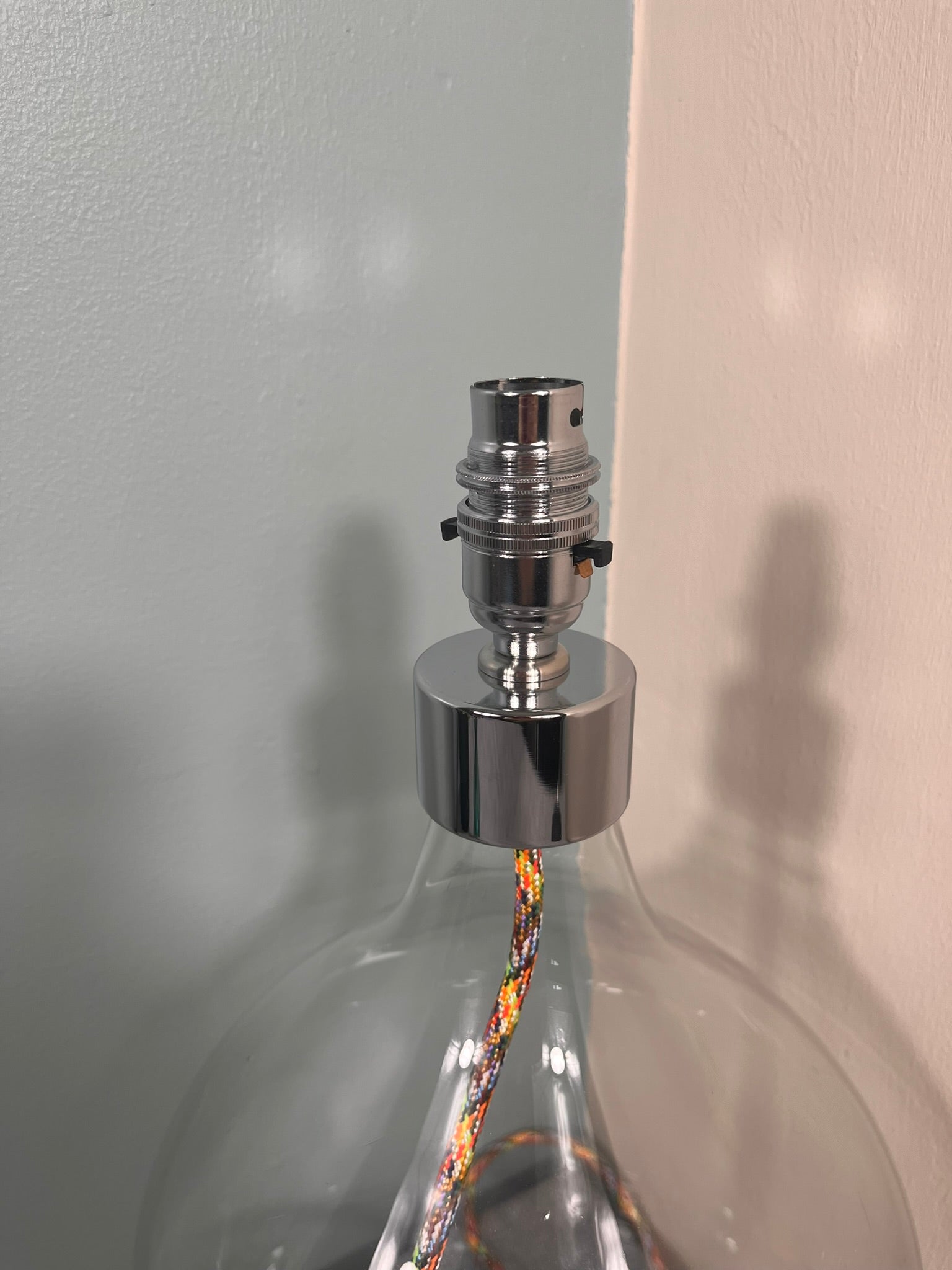Chrome Top Blown Recycled Glass Lamp 44cm