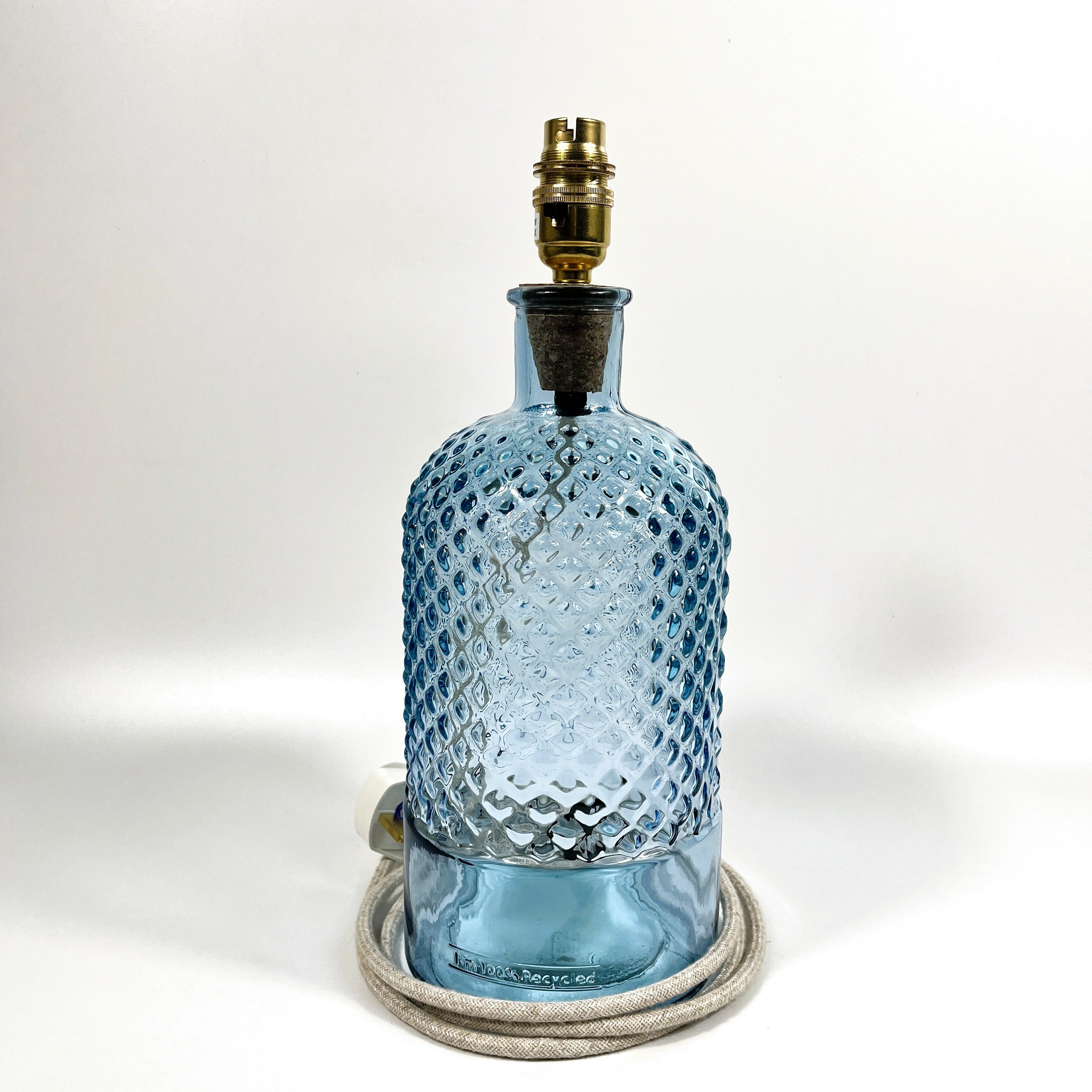 Recycled Glass Diamond Bottle Lamp (Cool Colours) 34cm