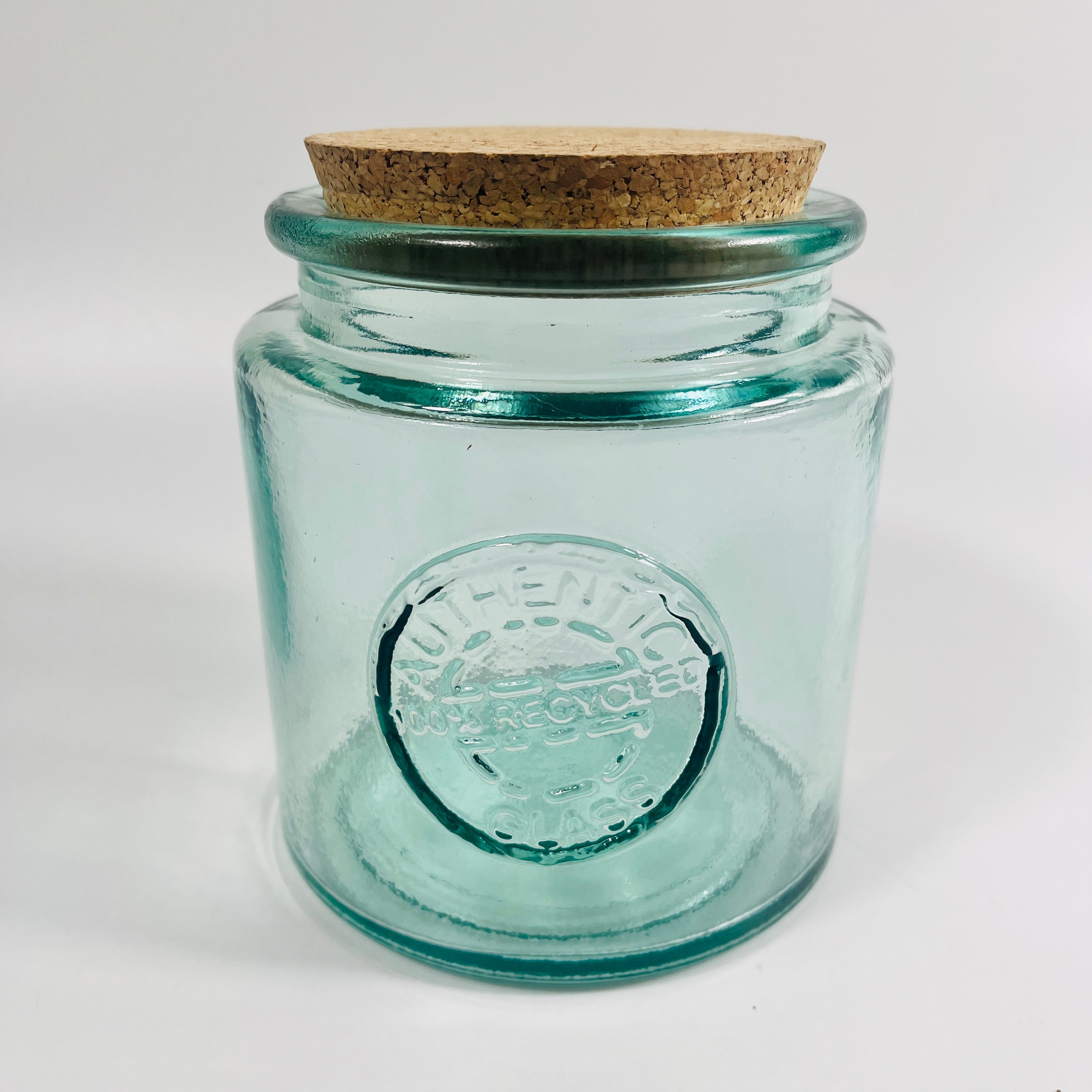 Recycled Glass Round Authentic Storage Jar with a Cork Lid