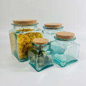 Recycled Glass Square Storage Jars with a Cork Lid