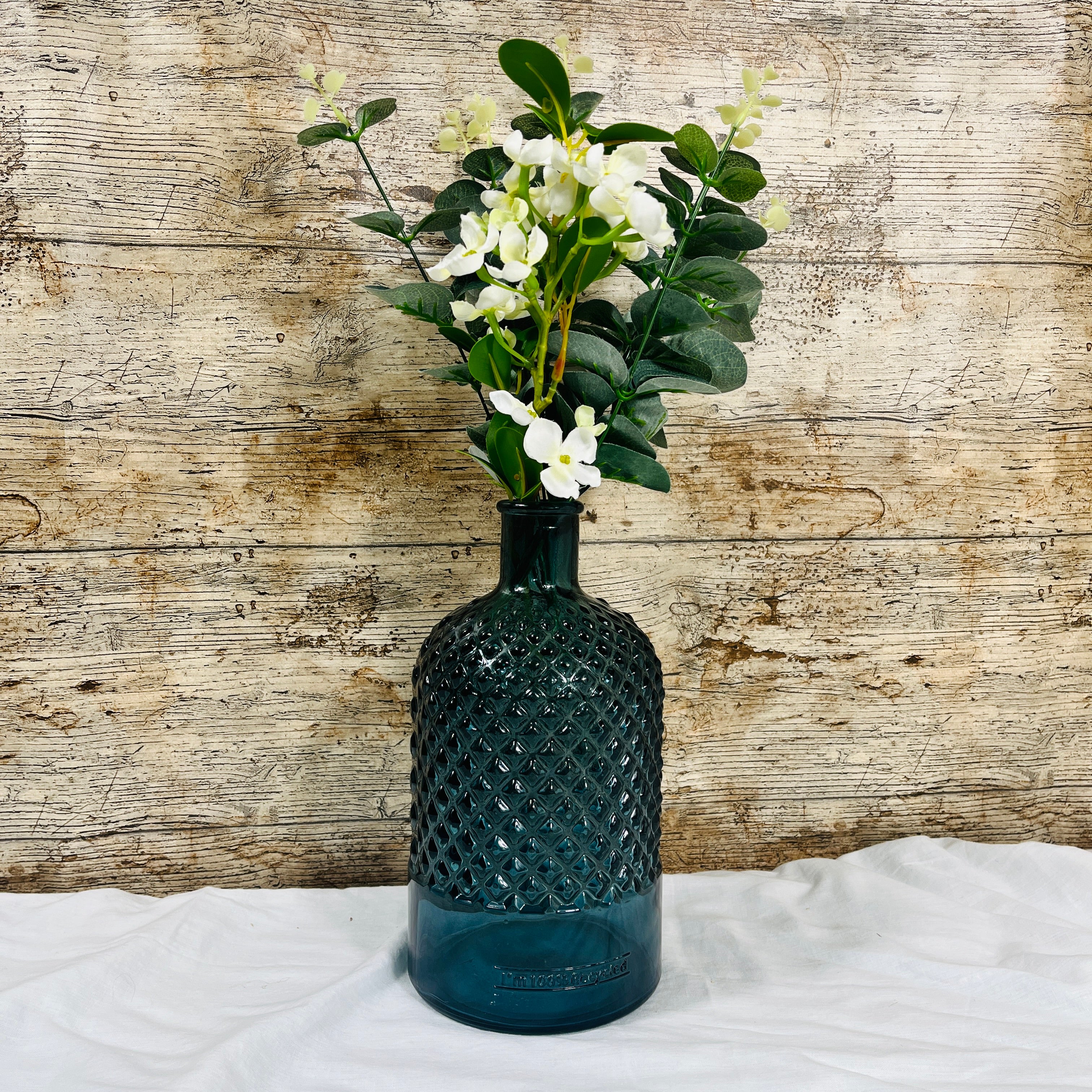 Recycled Glass Diamond Pattern Bottle Vase 22cm