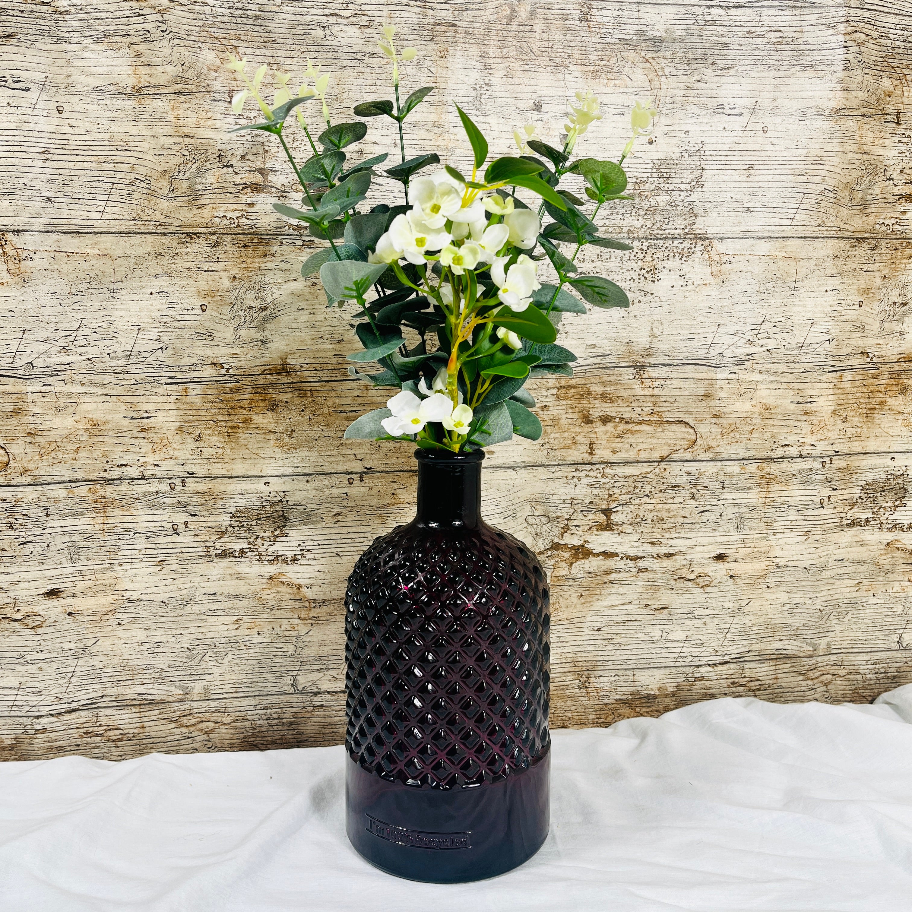 Recycled Glass Diamond Pattern Bottle Vase 22cm