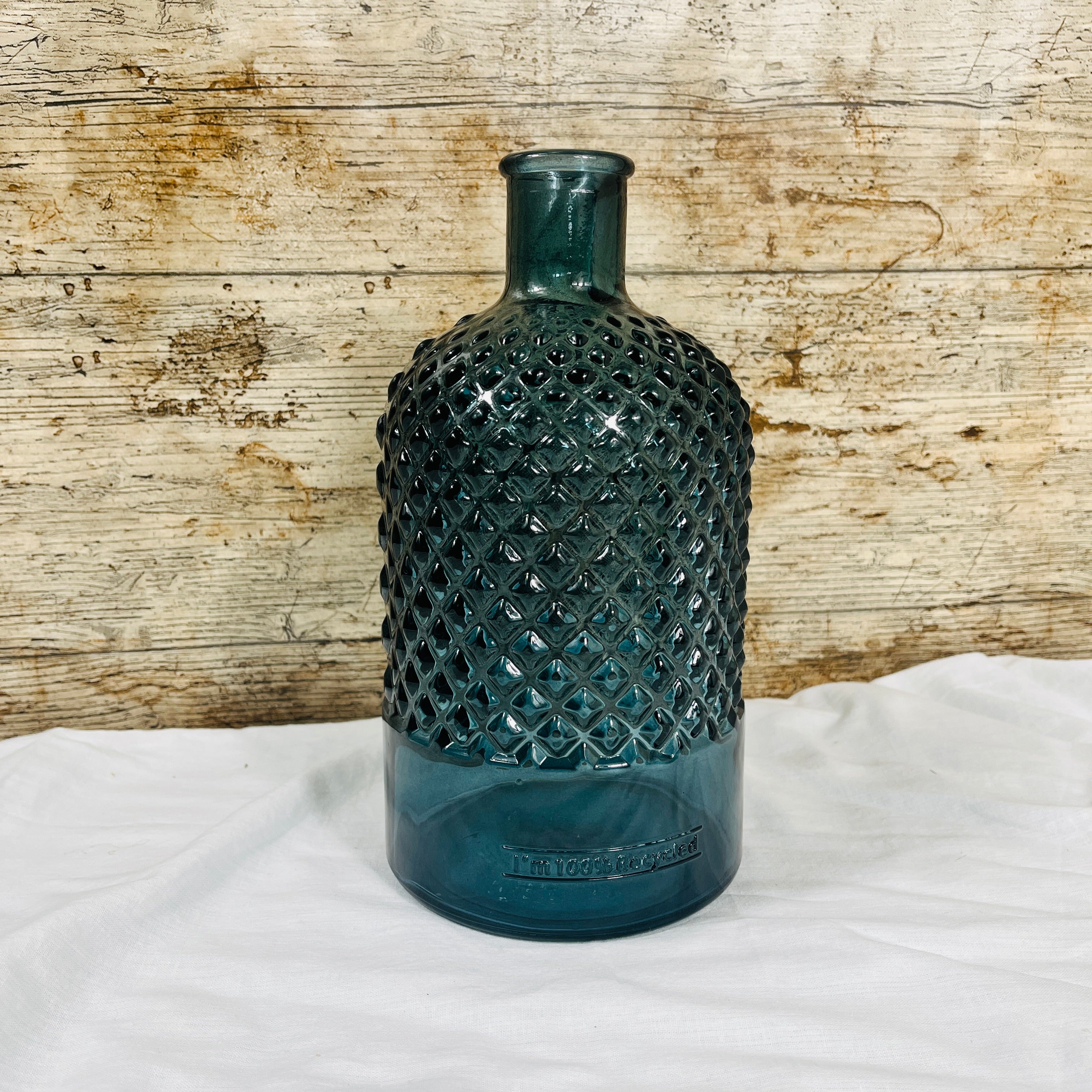 Recycled Glass Diamond Pattern Bottle Vase 22cm