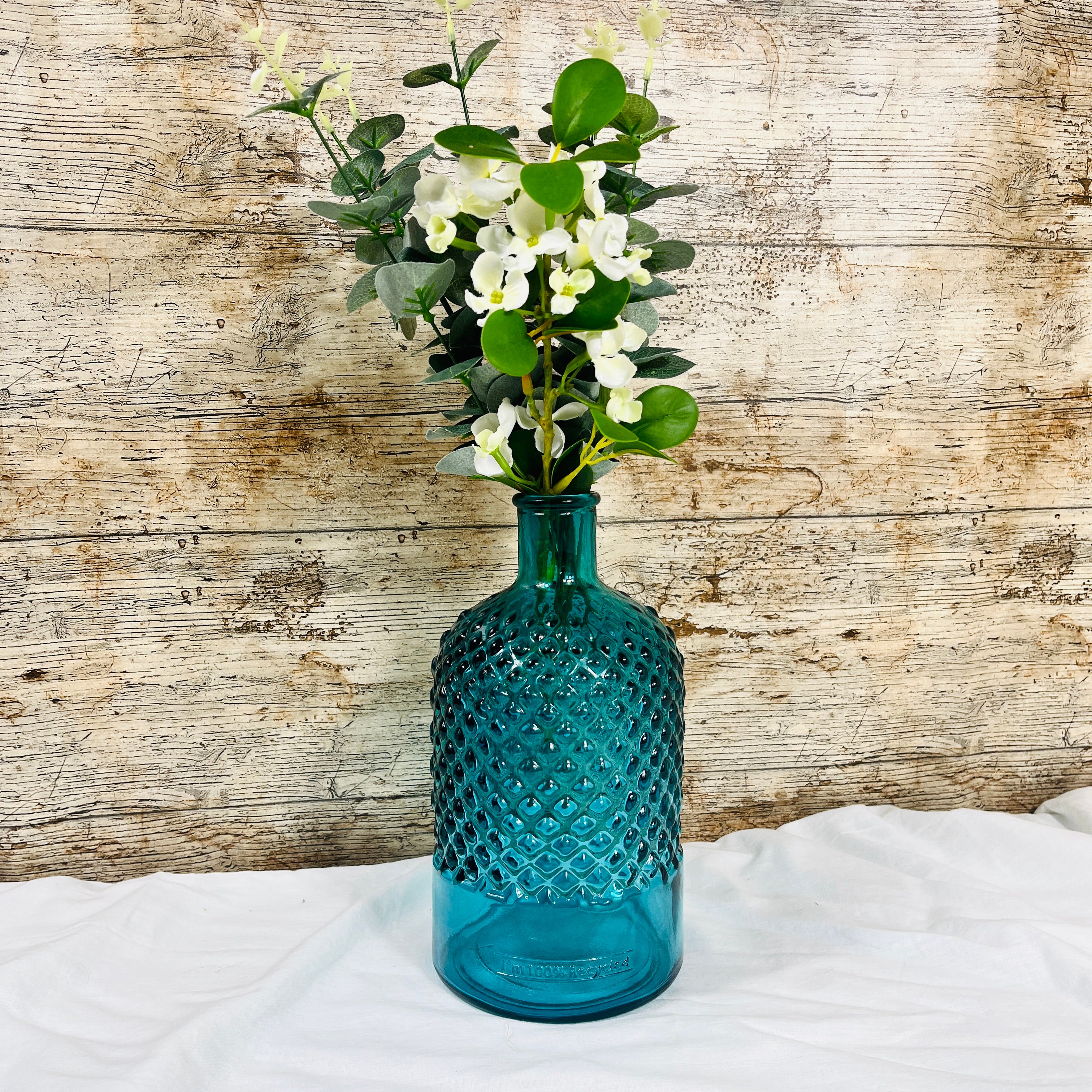 Recycled Glass Diamond Pattern Bottle Vase 22cm