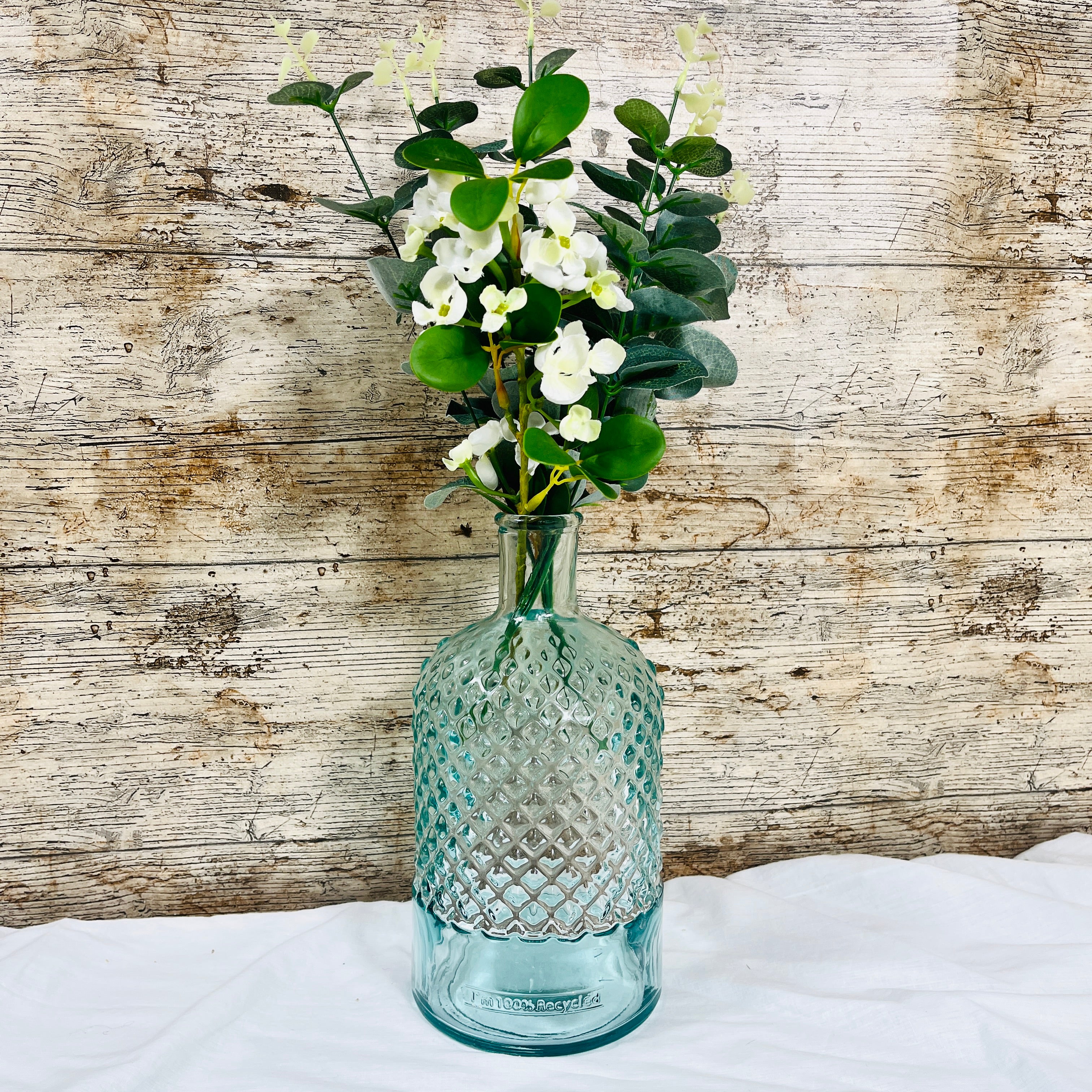 Recycled Glass Diamond Pattern Bottle Vase 22cm