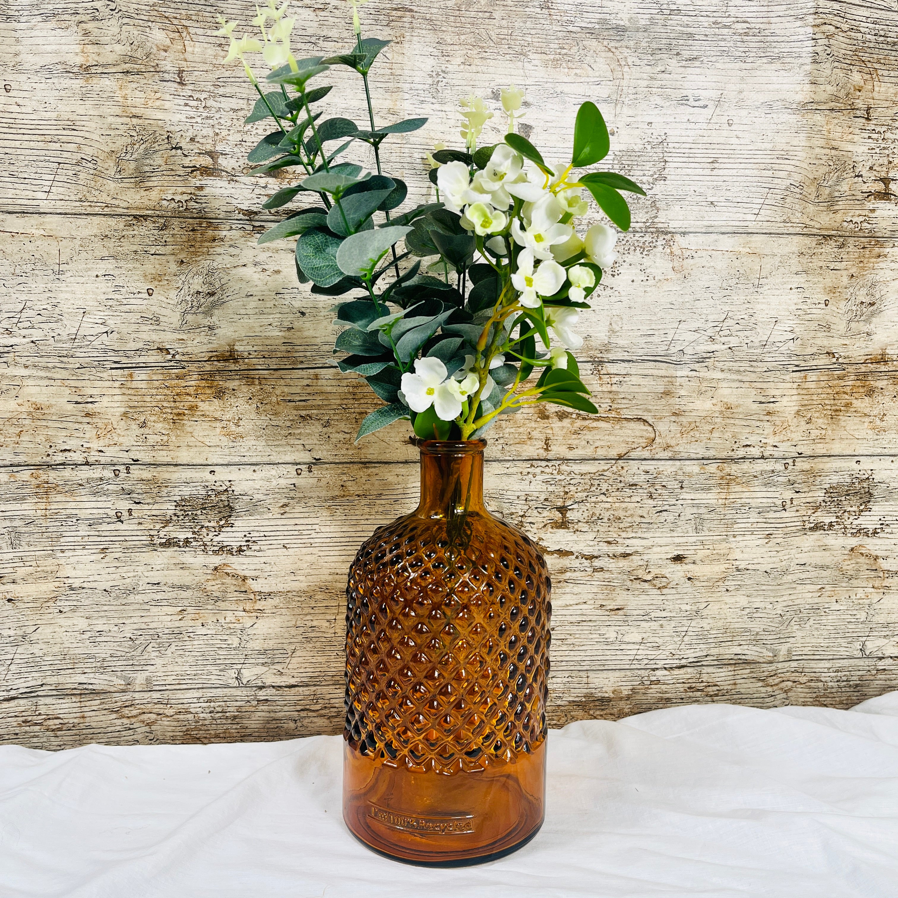 Recycled Glass Diamond Pattern Bottle Vase 22cm