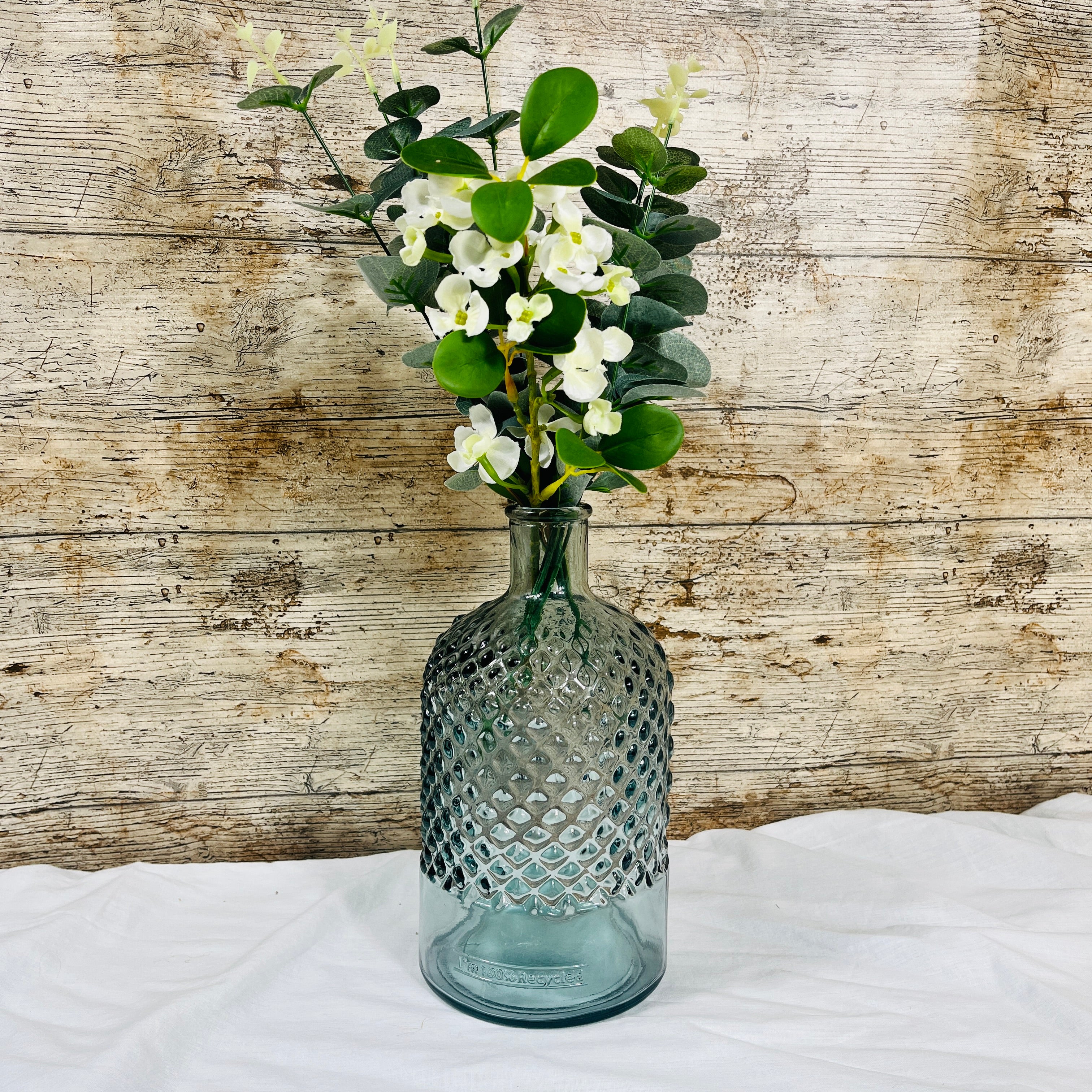 Recycled Glass Diamond Pattern Bottle Vase 22cm