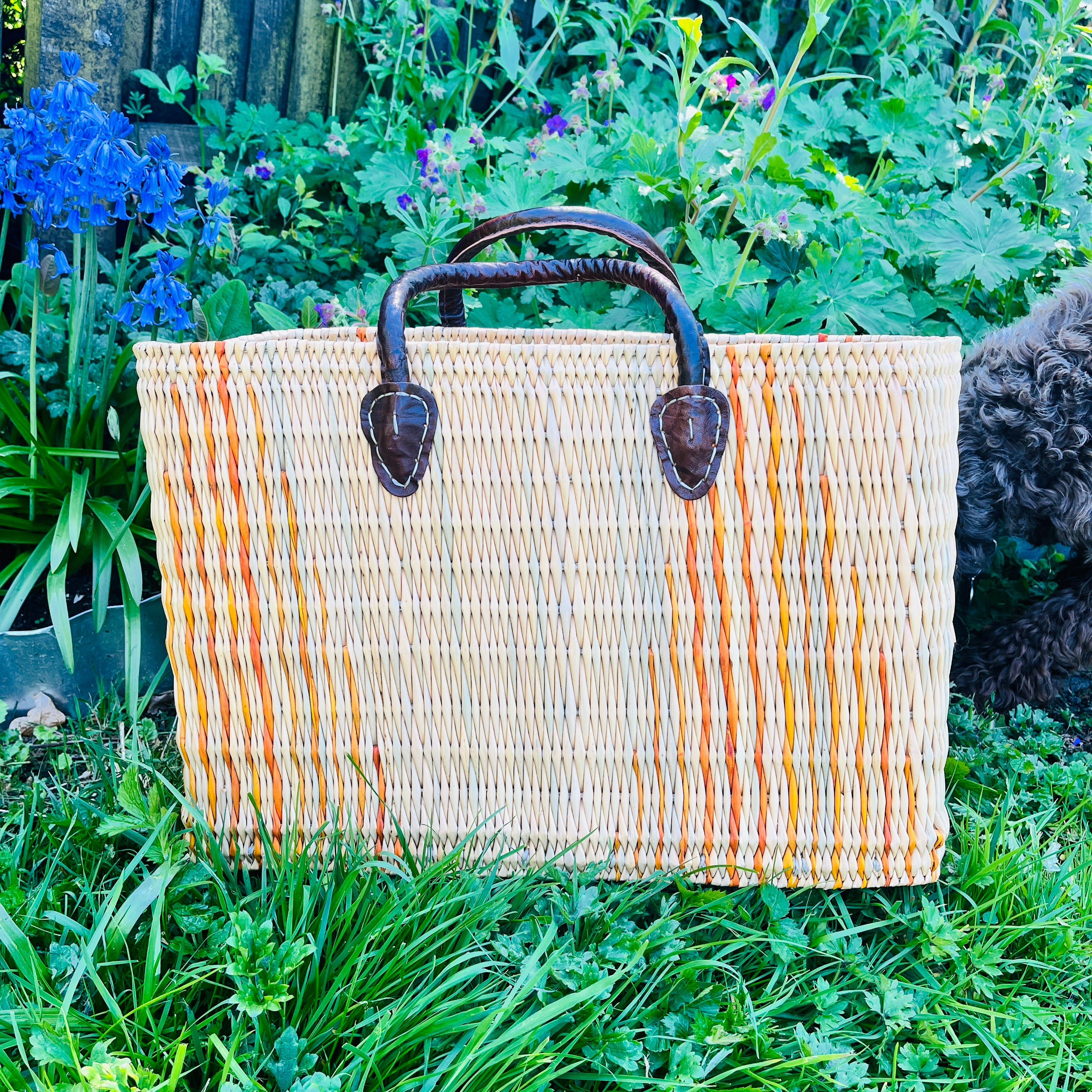 Moroccan Handmade Basket Orange Reed Tote