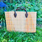 Moroccan Handmade Basket Orange Reed Tote