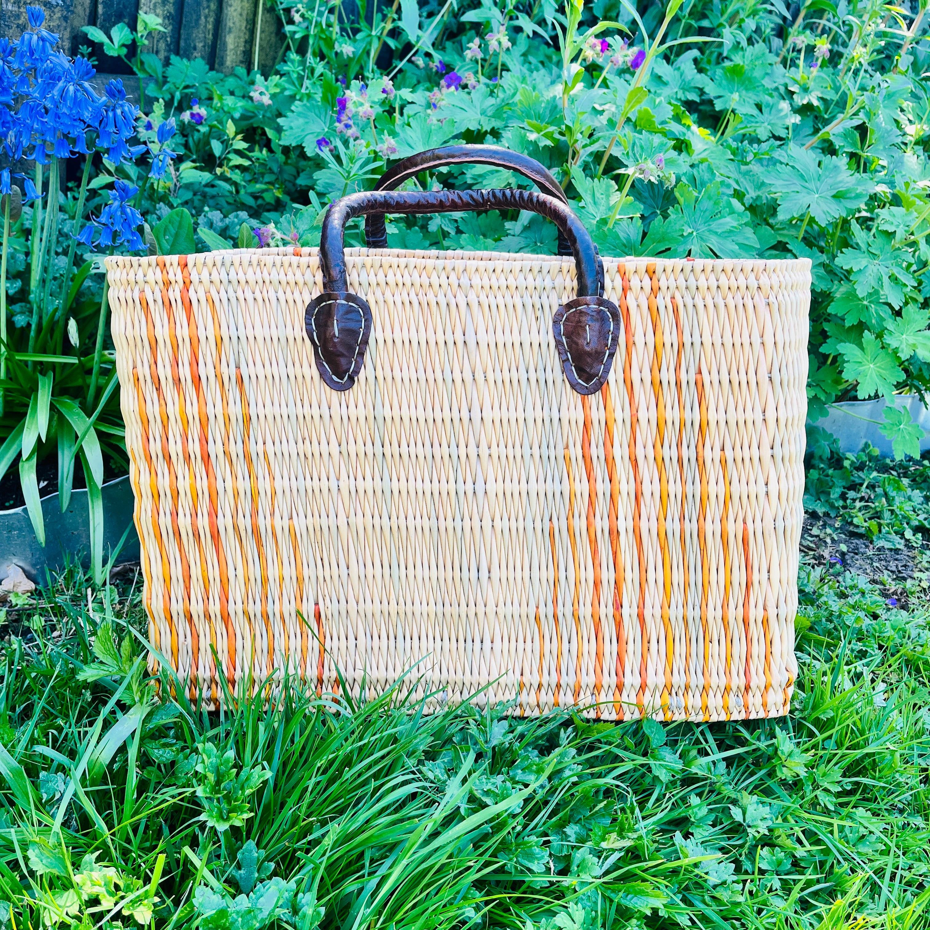 Moroccan Handmade Basket Orange Reed Tote
