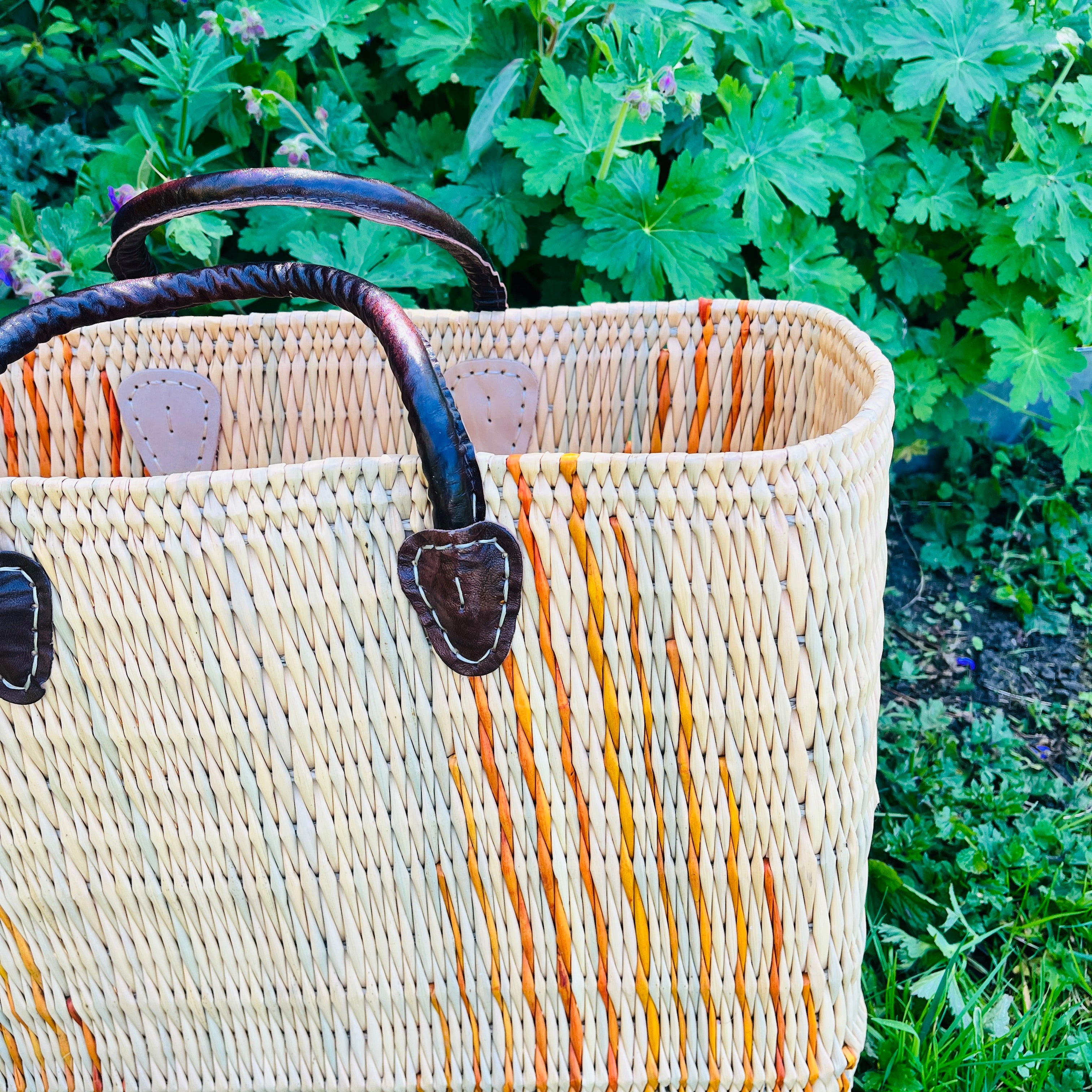 Moroccan Handmade Basket Orange Reed Tote