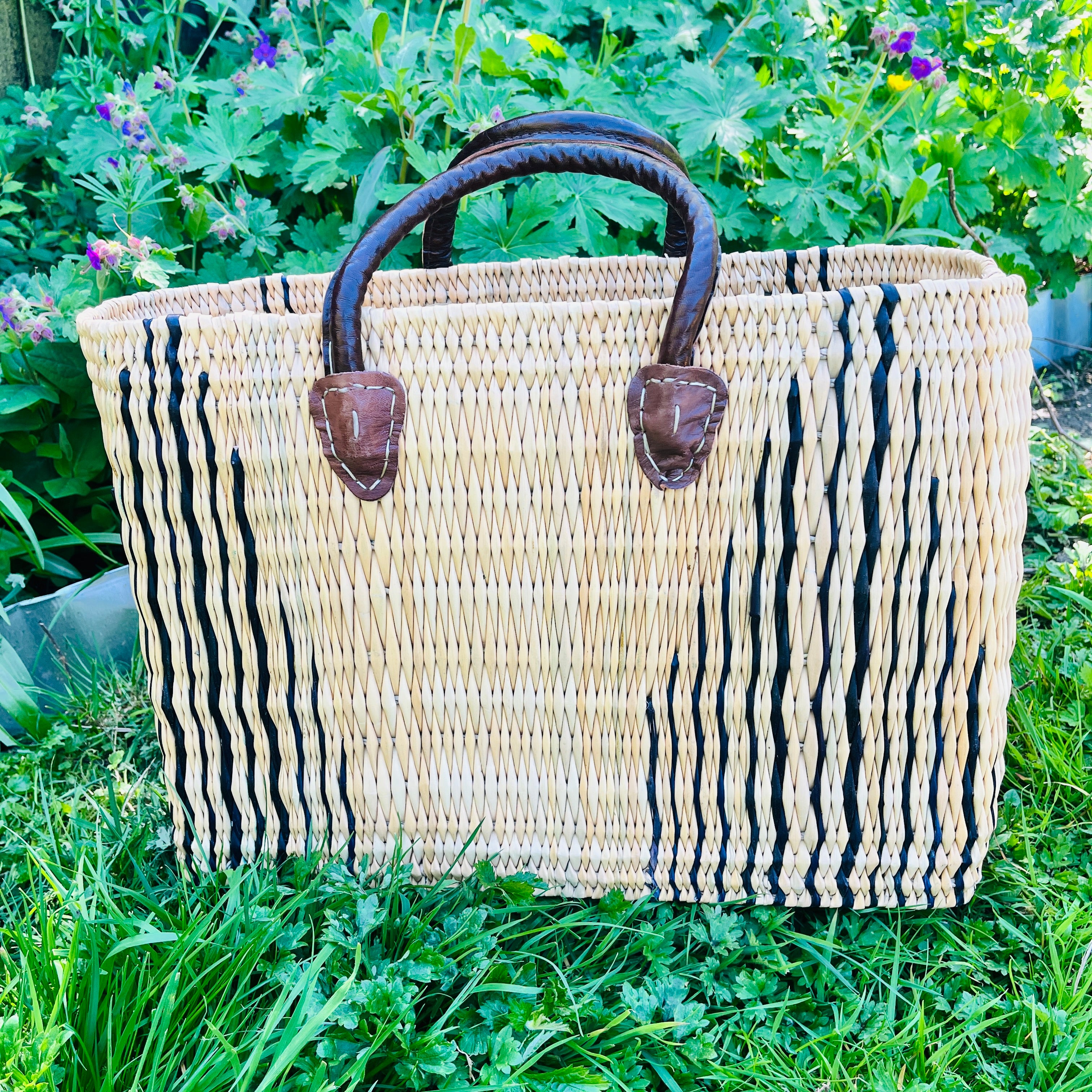 Moroccan Handmade Basket Black Reed Tote