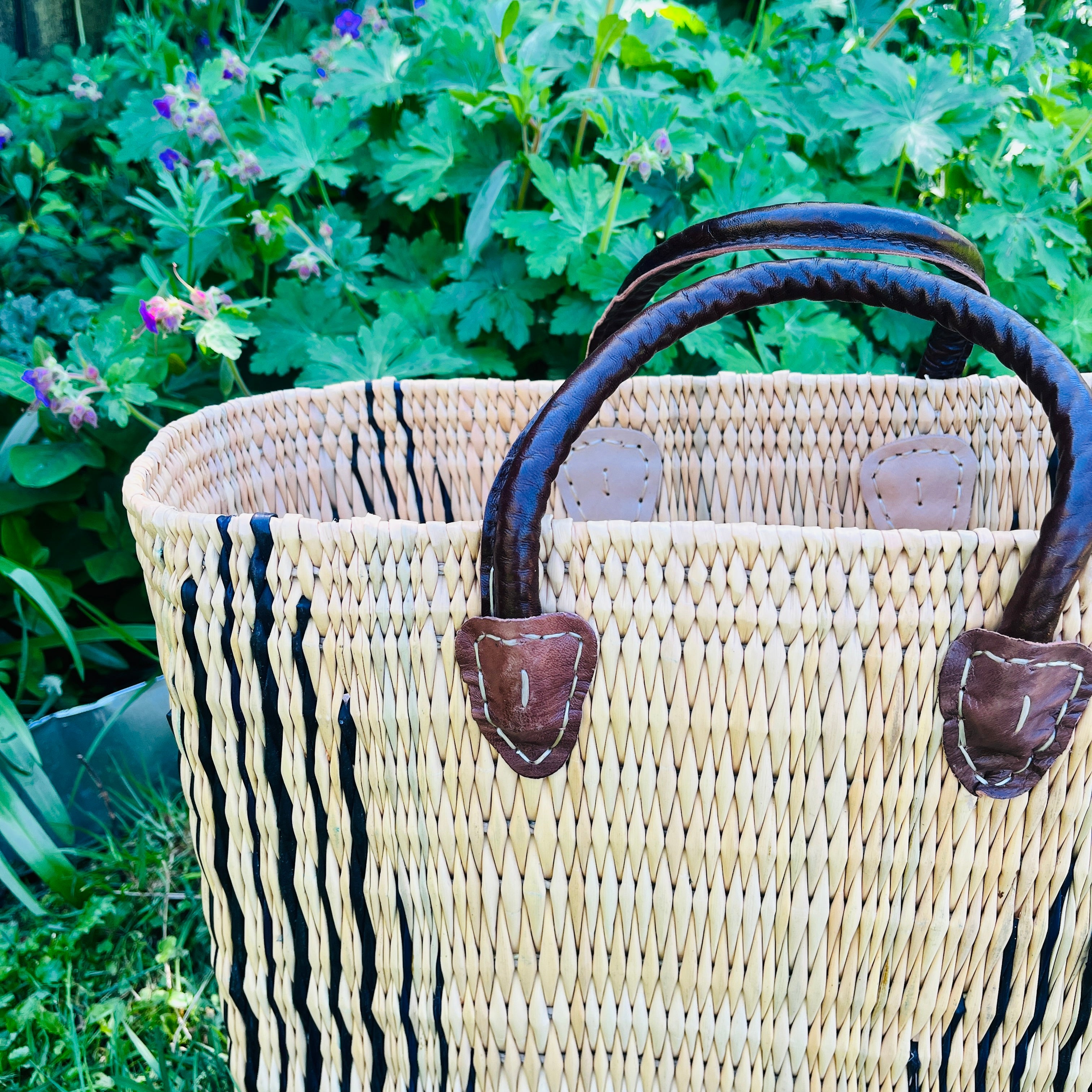 Moroccan Handmade Basket Black Reed Tote