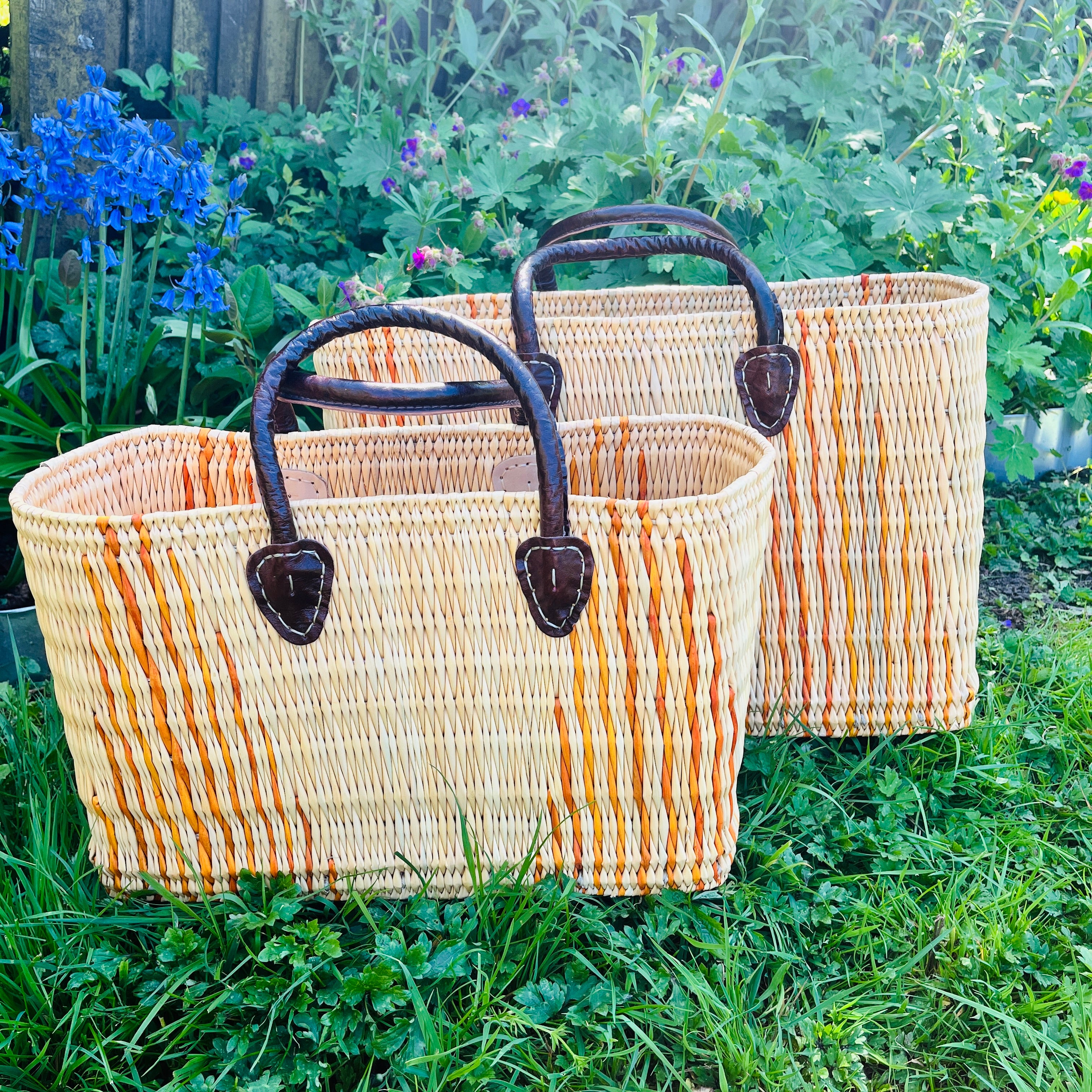 Moroccan Handmade Basket Orange Reed Tote