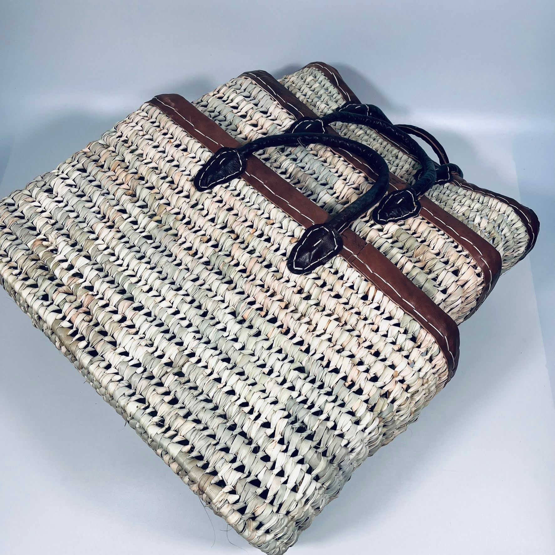 Moroccan Handmade Trim Top Tote Basket