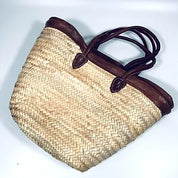 Moroccan Basket Handmade Long Leather Handle with Leather Trim Top