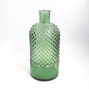 Recycled Glass Diamond Pattern Bottle Vase 22cm