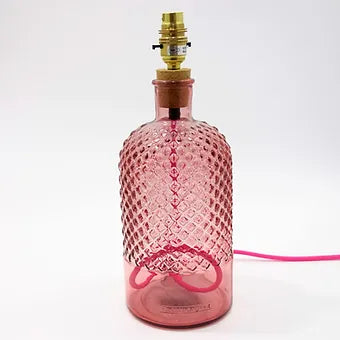 34cm Recycled Glass Diamond Bottle Lamp (Warm Colours)