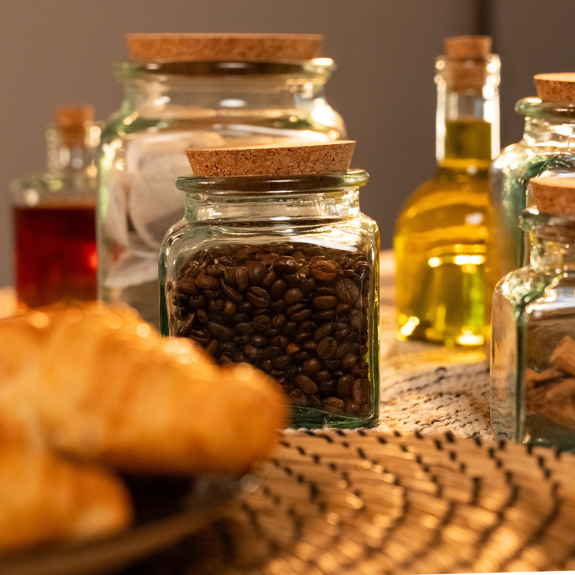 Square Storage Jars with a Cork Lid