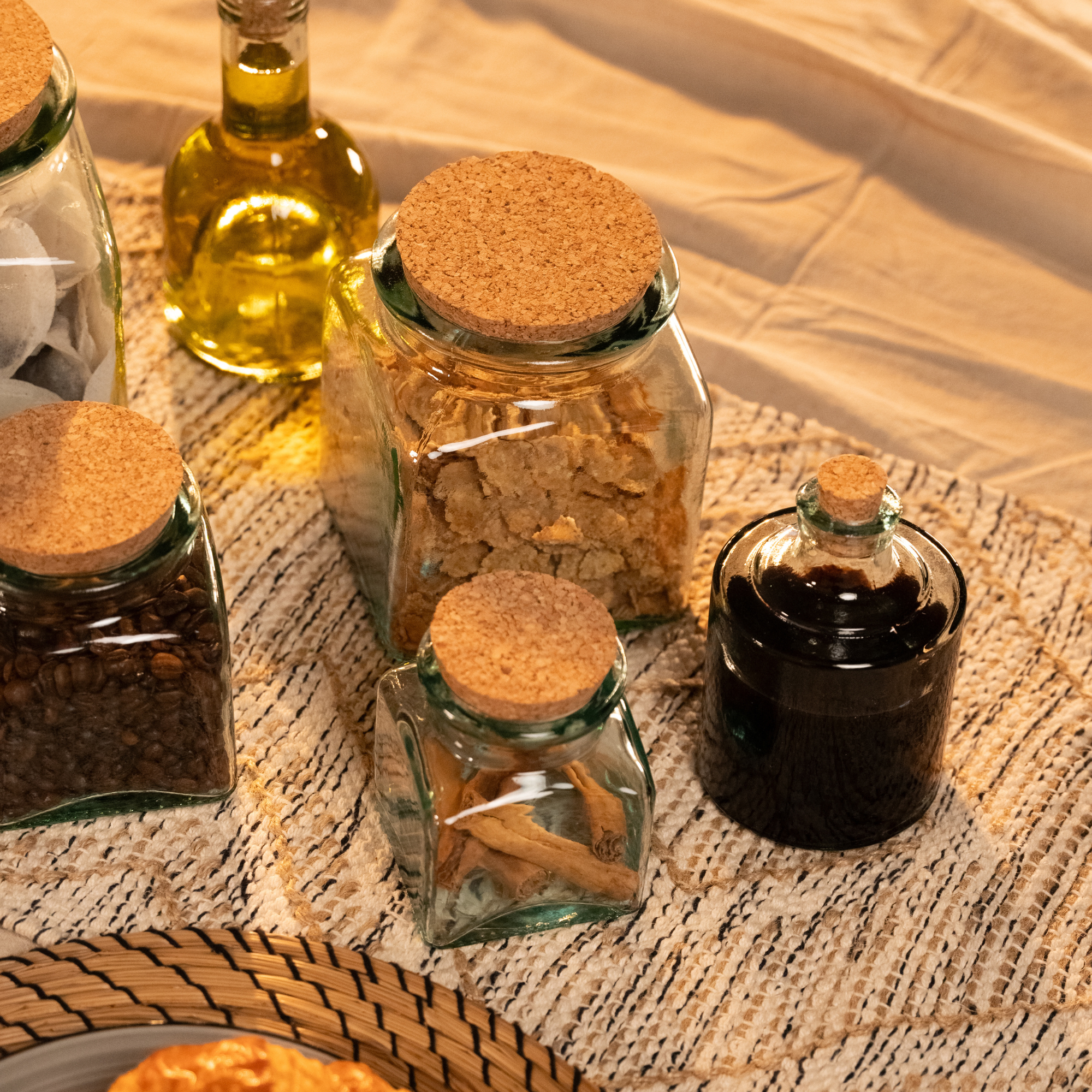 Square Storage Jars with a Cork Lid