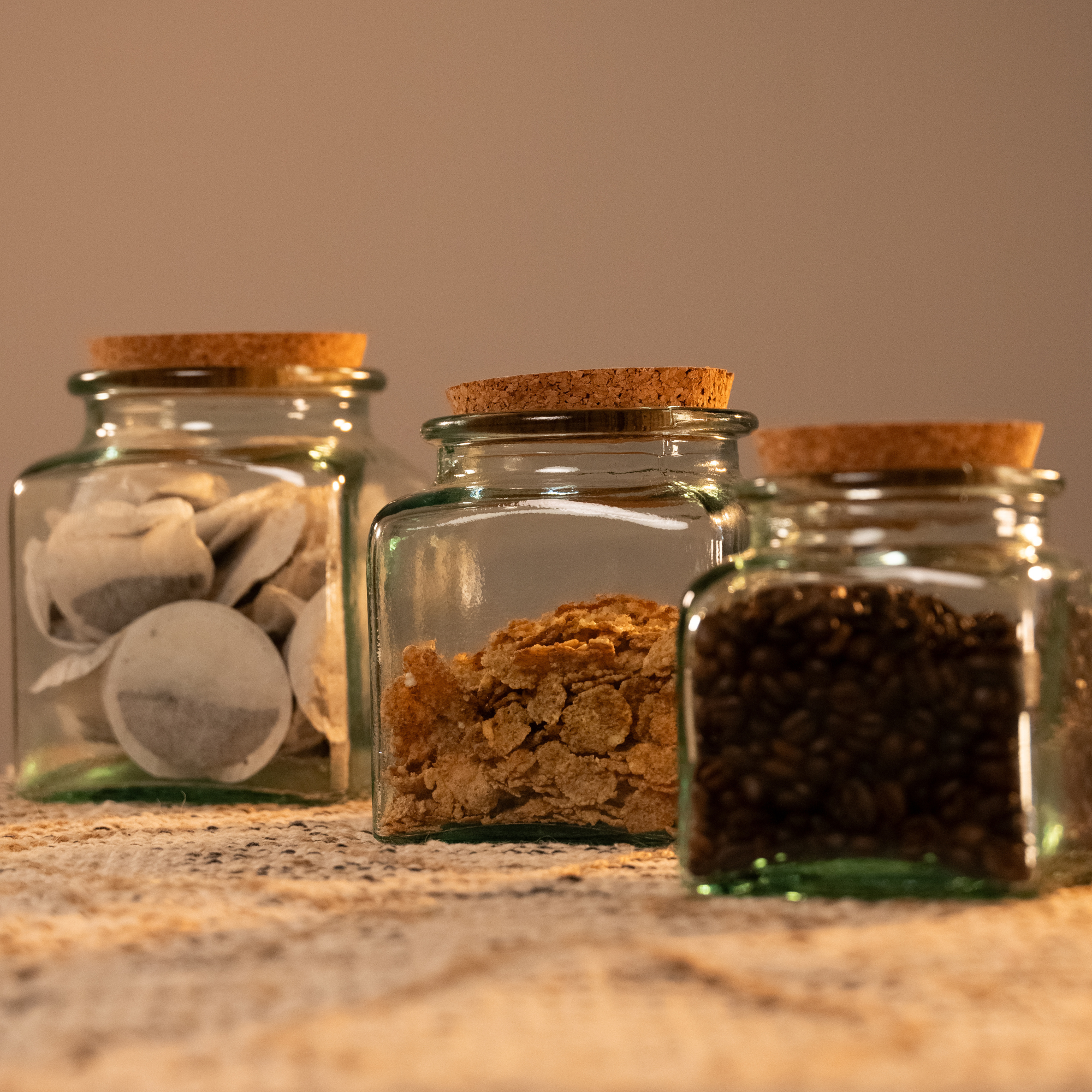 Square Storage Jars with a Cork Lid